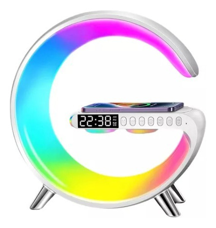 Parlante Lampara Cargador Inalámbrico  Rgb Reloj App Bt