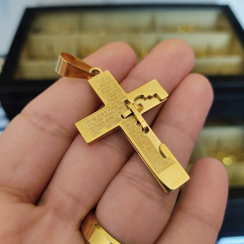 Corrente Fina 6mm Grummet + Pingente Cruz Em Tungstênio Cor Dourado