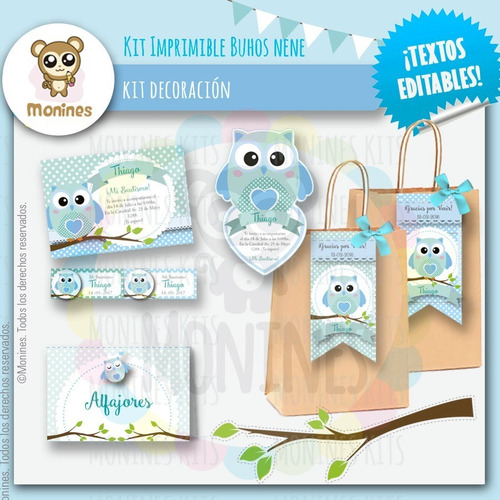 Kit Imprimible Buhos Nene - Cumpleaños-baby Shower