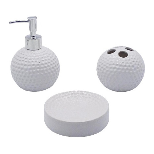 Set De Baño X3 Piezas Cerámica Dispenser Jabonera 