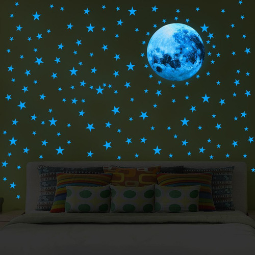 Brilham No Escuro Da Lua Cheia, Fluorescente Adesivos Azul