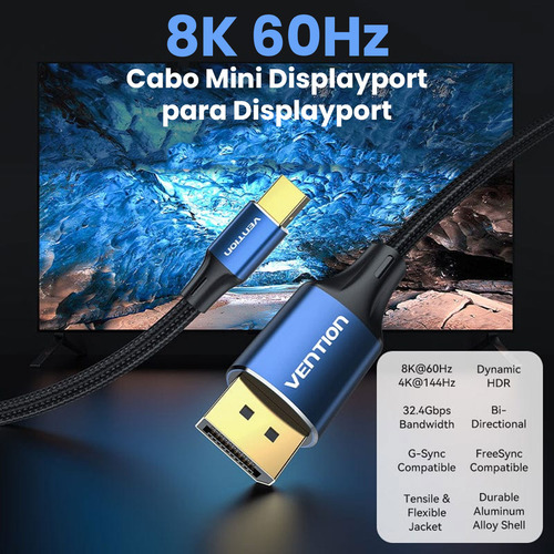 Bo Mini Dp Thunderbolt X Displyport 8k 60hz 1,5m Vention