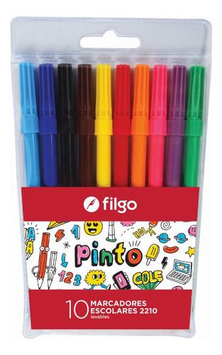 Marcador Escolar Lavable X10 Colores Surtidos Filgo Pinto Surtidas