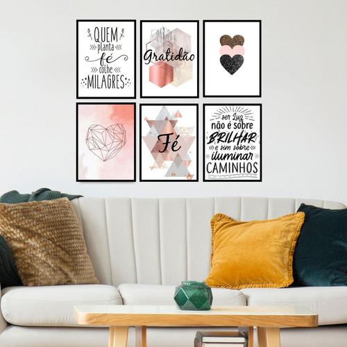Kit 6 Placa Quadro Placas Gratidão Fé Milagre Caminhos Sala