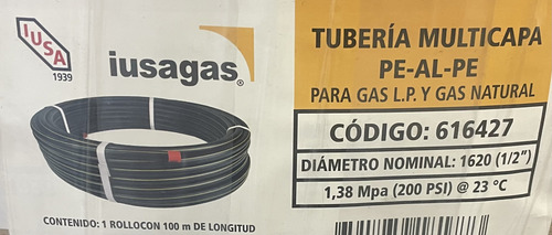 Tubería De Gas 1/2 Pe-al-pe Iusa Rollo De 100mts 616427