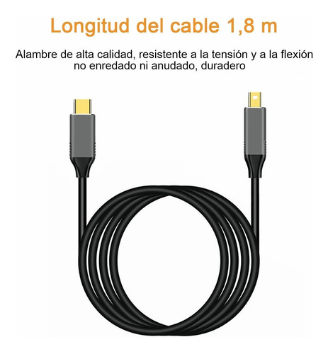 Imagen 10 de 10 de Cable Tipo-c Usb 3.1 A Mini Displayport 4k A 60hz , 1.8m