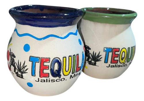 4 Tazas De Barro Artesanales 300ml Con Bordes De Colores Agua 4 Tazas De Barro 300ml De Colores