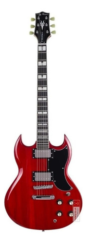 Guitarra eléctrica Jay Turser Serie 50 JT-50 double-cutaway de madera maciza transparent red brillante con diapasón de palo de rosa