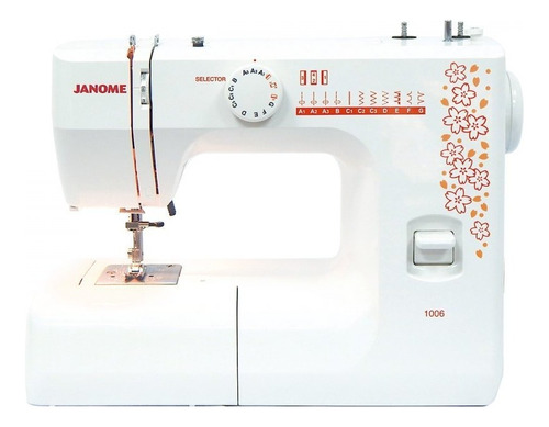 Máquina de costura reta Janome 1006 portátil branca/laranja 110V