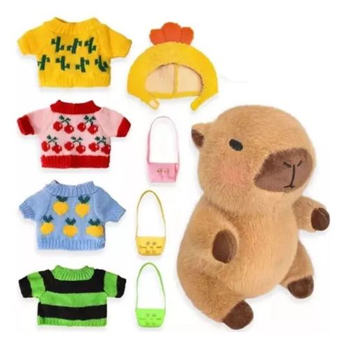. Rr Peluche Capibara Con 9 Piezas Ropa Y Accesorios,