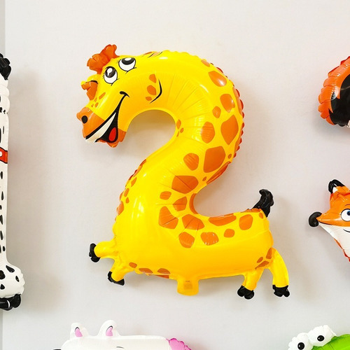 Imagen 4 de 10 de Set Globo Forma De Numero Diseño Animales 10 Numeros (todos)