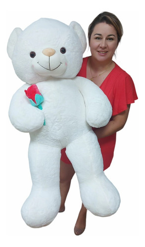 Urso Creme Grande Gigante 1,1 Mt 110 Cm + Presente Flor