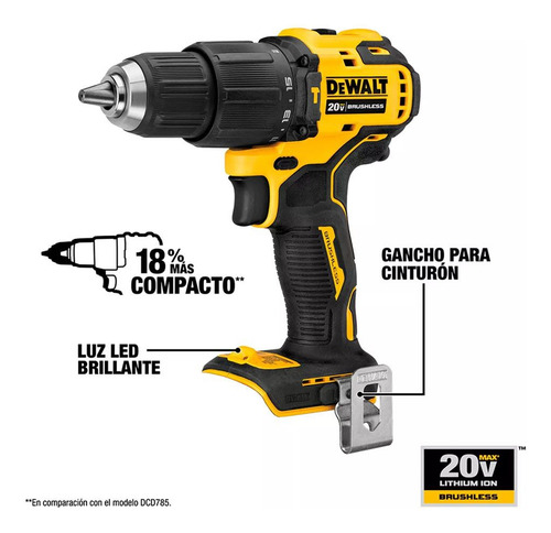 Taladro Percutor Dewalt Atomic 1/2 20v+2 Bat Dcd709d2-b2