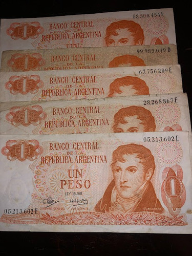 Bottero 2316 5 Billetes De 1 Peso Ley 18.188 Año 1973