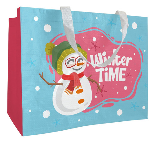 100 Bolsas Ecológicas Reutilizable Rafia Diseño Muñeco Nieve