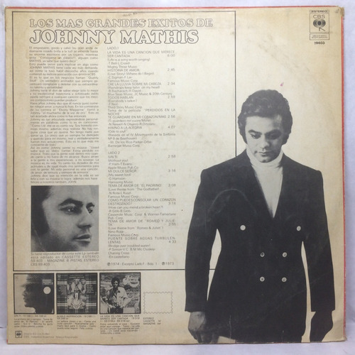 Vinilo Los Mas Grandes Exitos De Johnny Mathis Lp 1973 Arg (Usado)