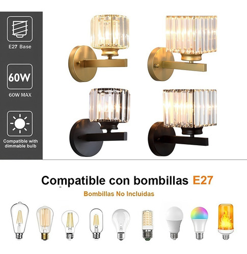 Lámpara De Pared De Interior Cristal Decorativa Moderna Estructura ronda dorada