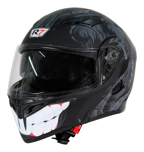 Casco Abatible R7 Racing Unscarred En Negro Con Detalle Gris