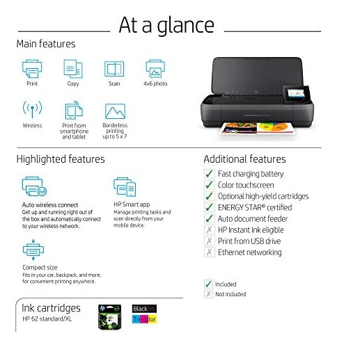 Impresora Portátil Todo En Uno Hp Officejet 250 Con Impresió
