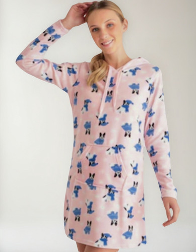 Bata Camison Pijama Polar Con Gorro Para Mujer