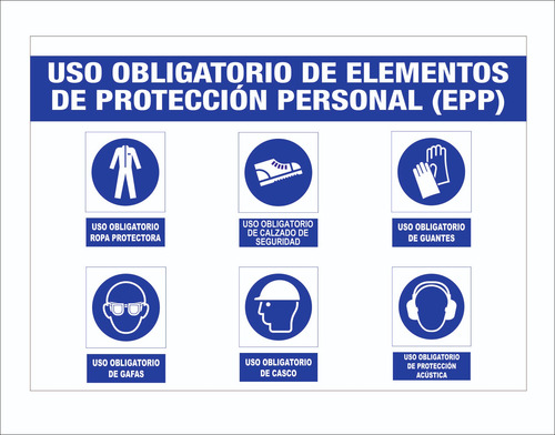 Cartel Epp - Seguridad E Higiene En Corrugado Plastico 50x70 Azul