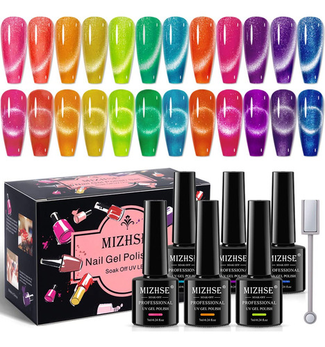 Mizhse Juego De 12 Esmaltes De Uñas De Gel Neón Con Diseño D