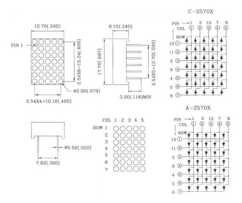 Matrix De Pontos 5x7 Catodo Comum - Led Amarelo C-2570y