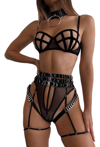 Conjunto Sexy De Corsé Ajustado Con Tiras Ahuecadas