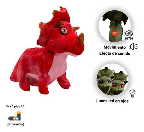 Dinosaurio De Peluche Con Movimieto Sonidos Juguete Infantil Color Rojo