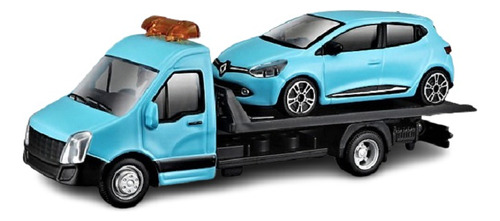 Remolque Iveco Flatbed + Renault Clio Azul - Burago 1/43