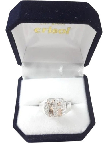 Anillo Modista Plata Y Logo En Oro