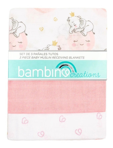 Set 3 Pañales Tutos Rosado Elefante Bambino 72x72cm