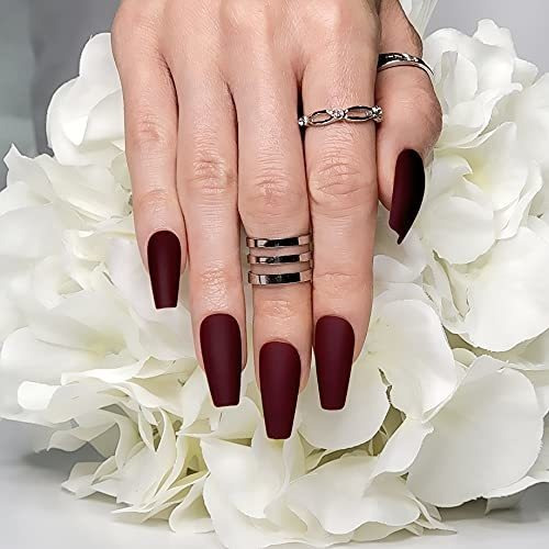 Uñas Press On Hypnaughty 24 Pzas En Color Rojo Granate Mate