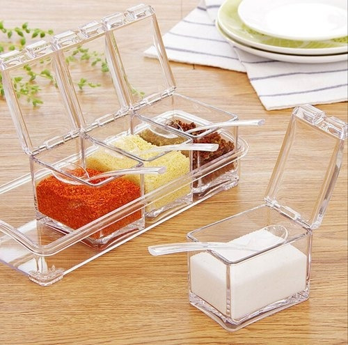 Porta Condimentos E Temperos Acrilico Crystal 4 Potes Cor Transparente