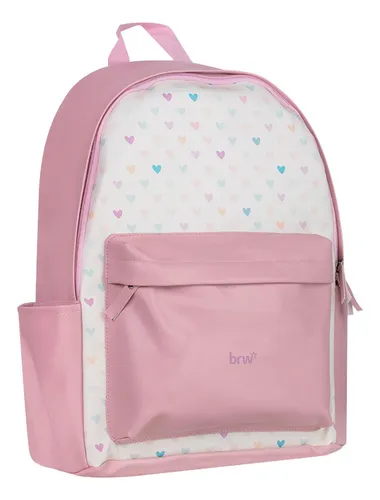 Mochila Escolar Nena Espalda Pastel Corazones Ecocuero Brw