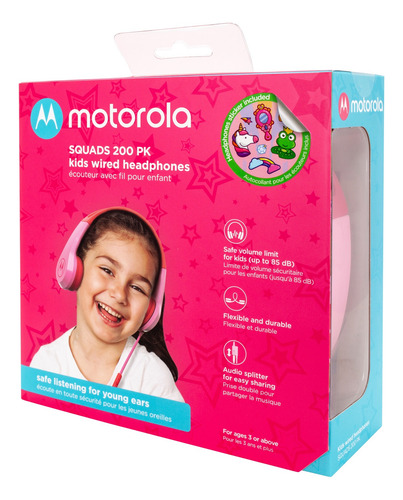 Audífono Squads200 Cable Manos Libres Infantil Rosa Motorola