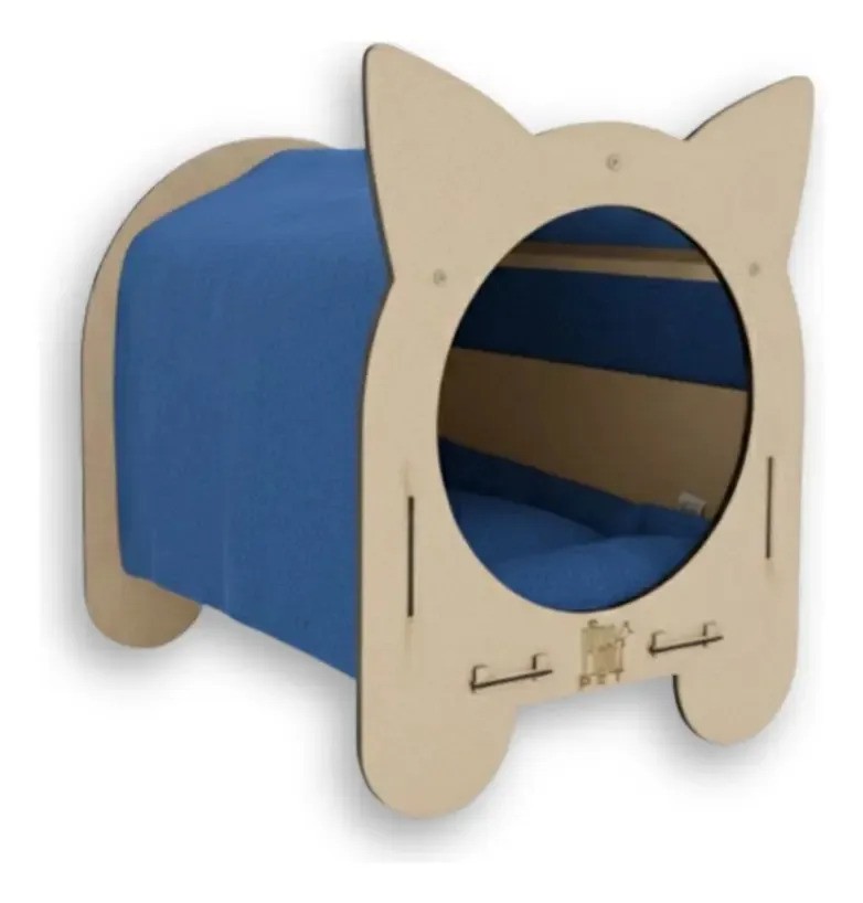 Casinha Gato Arranhador Caminha Tóca Pet Luxo Mdf Casa Cama Cor Azul