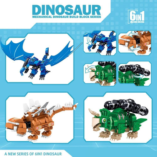 Bloque De Construcción 6 En 1, Robots Dinosaurios Y Mecha