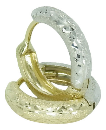 Arracadas Oro Amarillo Blanco 14k Niña Diamantado Larg 1.3cm