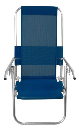 Cadeira De Praia Aluminio Reclinável Alta 5 Posições Cor Azul-marinho