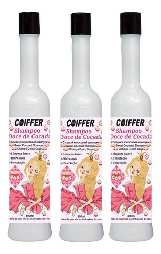 Kit 3 Shampoo Para Cabelos Doce De Cocada Coiffer 300ml