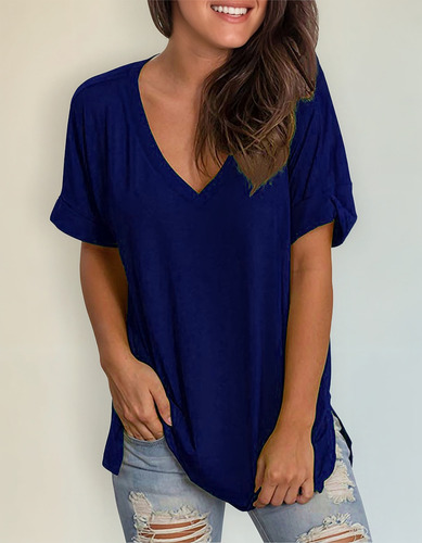 Camiseta De Verano Para Mujer, Talla Grande, Cuello En V, Le