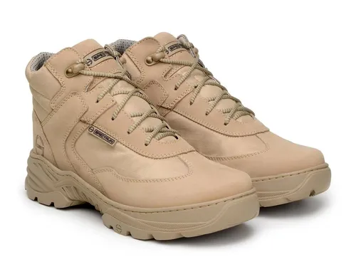 Bota Coturno Militar Cano Curto Baixo Couro Evoque Areia