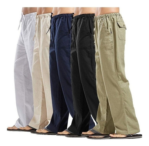 Pantalones Anchos Sueltos De Lino Y Algodón Para Hombre