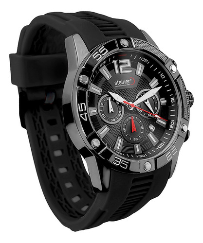 Reloj Análogo Para Caballero, Correa De Plástico. Steiner Correa Negro Bisel Negro Fondo Negro