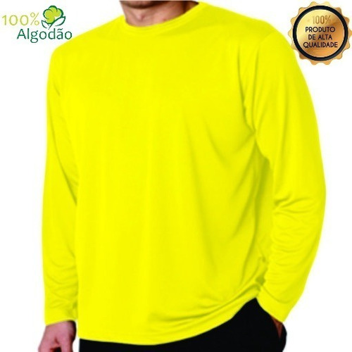 Camisa Amarela Manga Longa Plus Size Comprida Algodão G2 G3