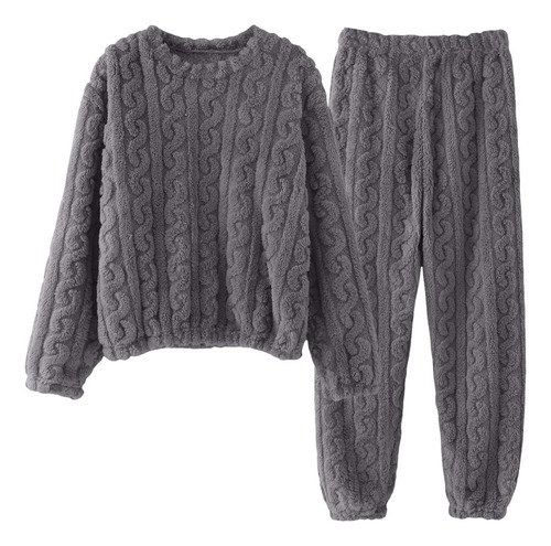 Conjunto Pijama Plush Lana Trenzado Invierno Mujer