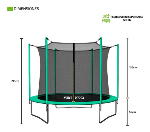 Imagen 5 de 10 de Cama Elastica Femmto 2.44 Metros Con Red Protectora 120 Kg
