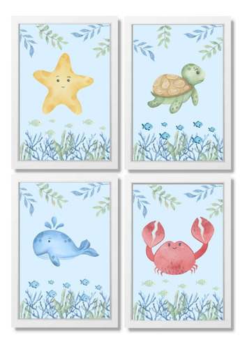 Kit Quadros Decorativos Quarto Infantil Fundo Do Mar