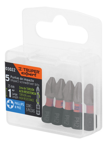 Estuche 5 Puntas De Cruz Ph2 De Impacto 1'' Truper 103022